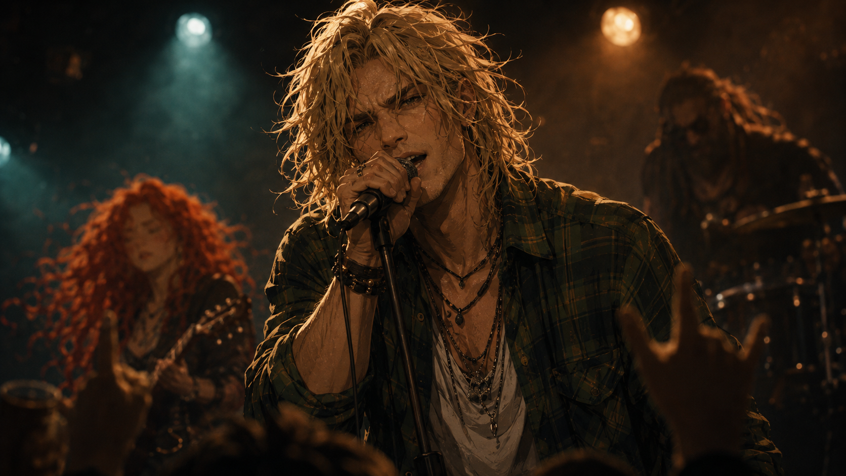 Mosspit's singer leaning into the microphone during a performance