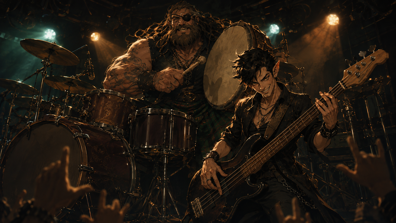 Mosspit's drummer and bassist locked into a live performance